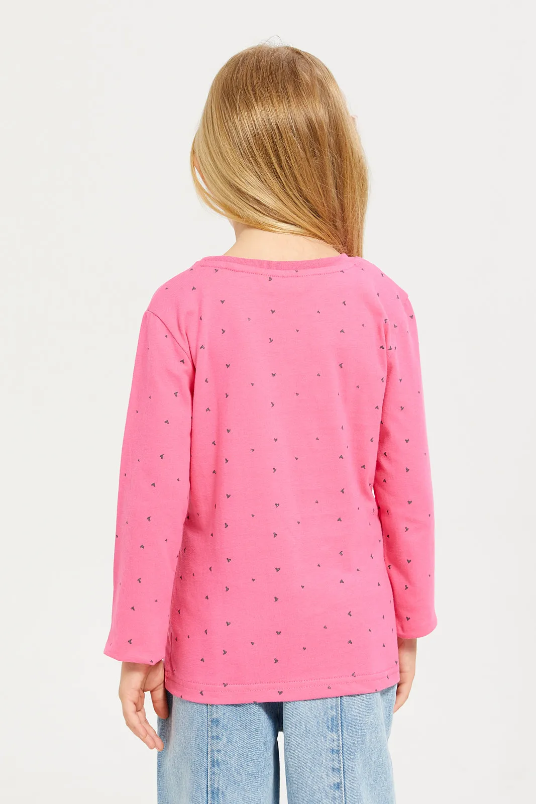 Girls Pink Birds Printed T-Shirt