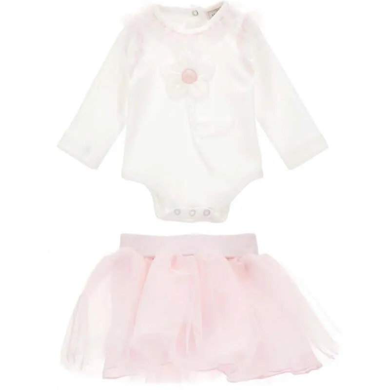 Girls Pink Flower Skirt Set