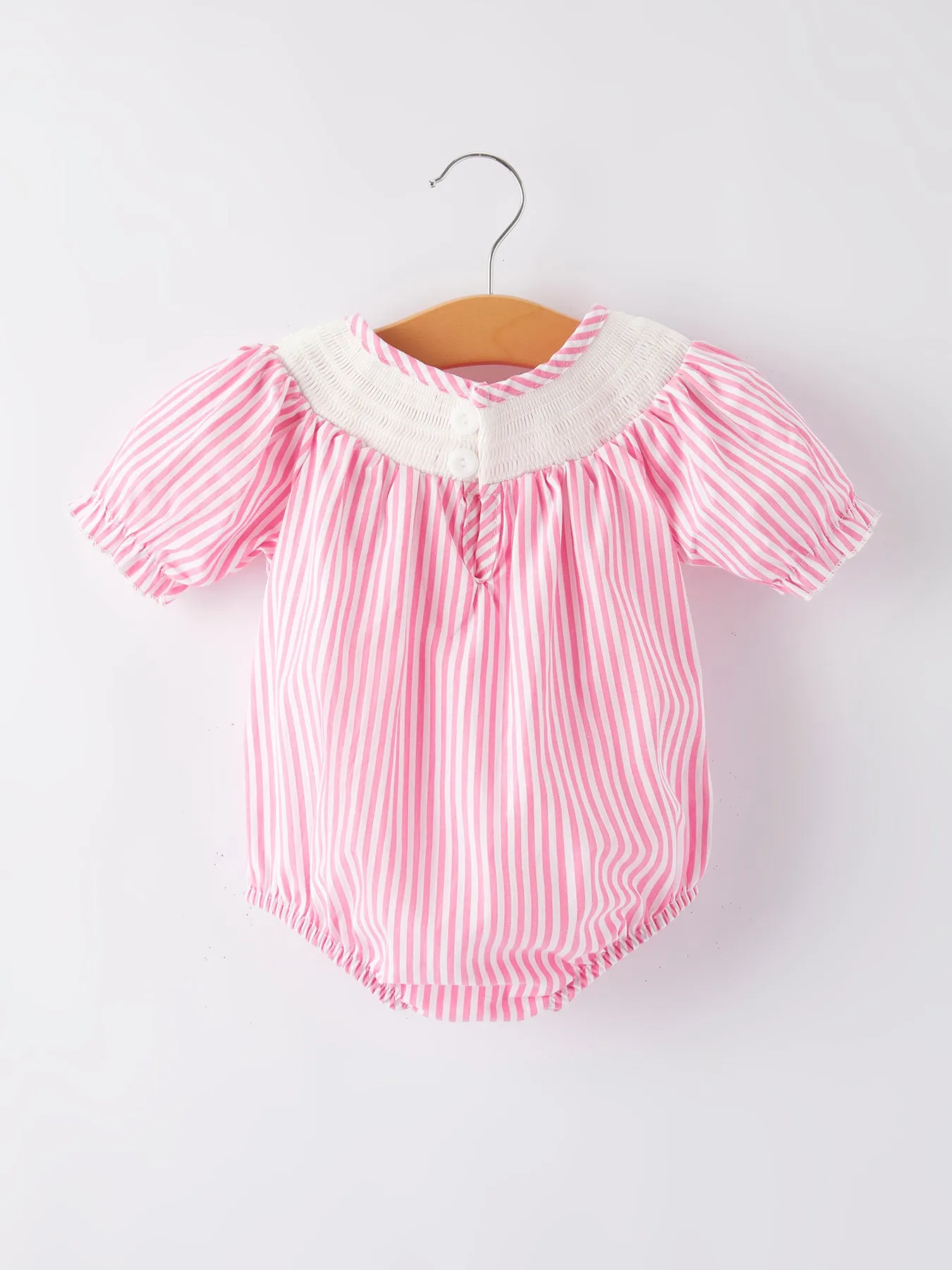 Girls Stripe Cake Smocking Embroidered Pink Romper