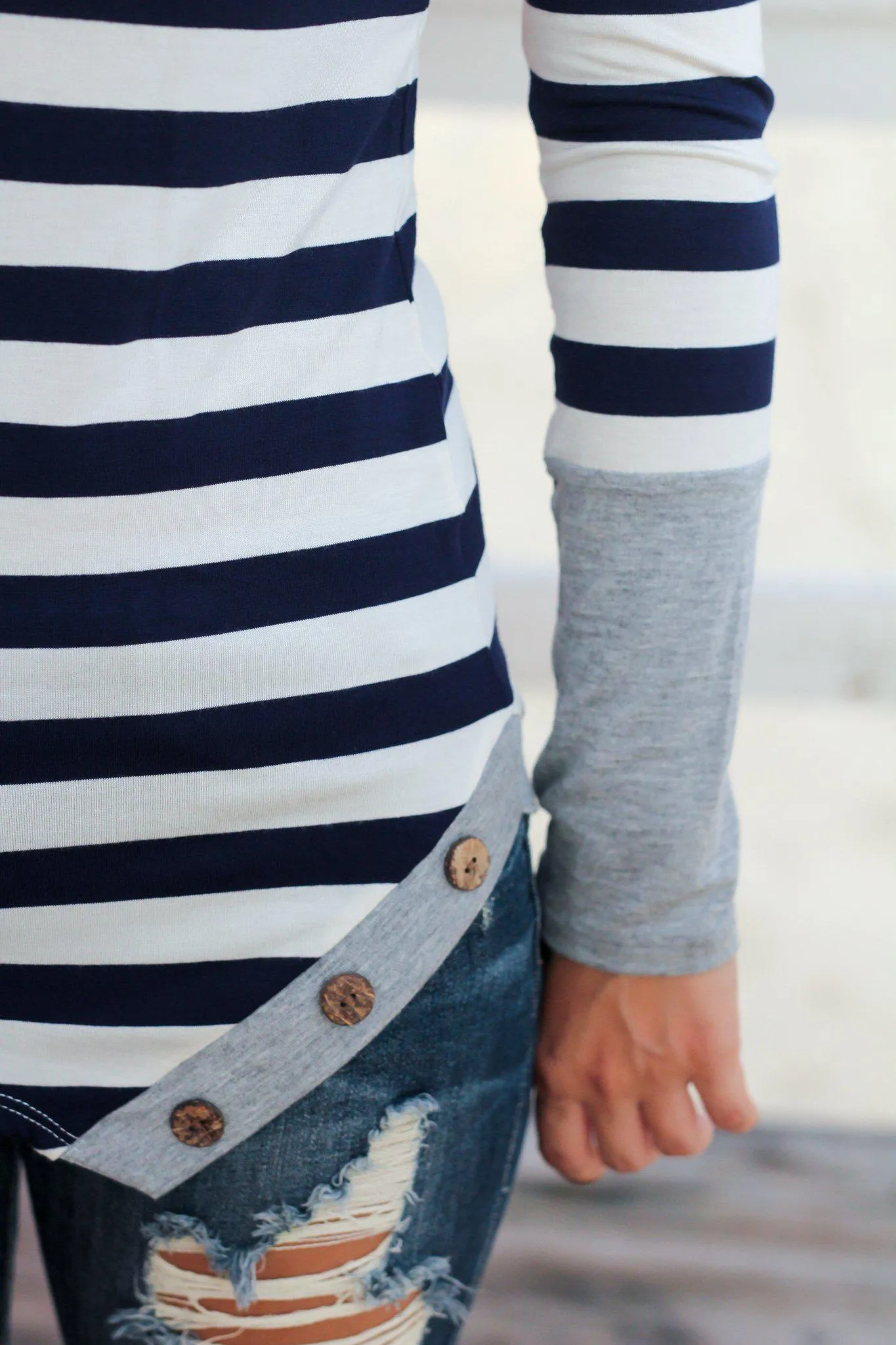 Gray Striped Top With Buttons