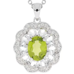 Green Peridot Sterling Silver Pendant with Accent