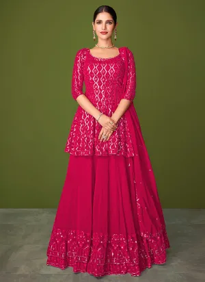 Hot Pink Sequence Embroidered Lehenga Kurti Suit