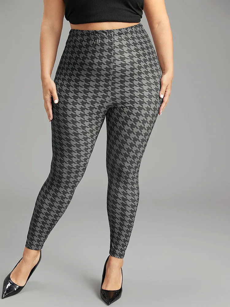 Houndstooth Print High Rise Skinny Leggings