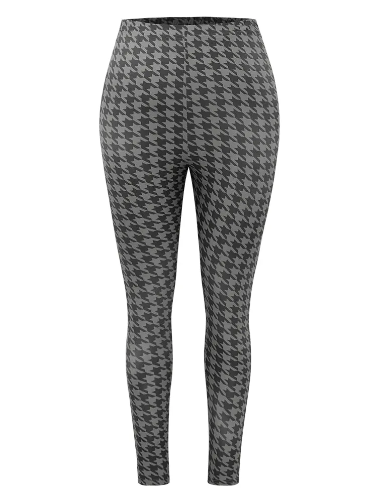 Houndstooth Print High Rise Skinny Leggings