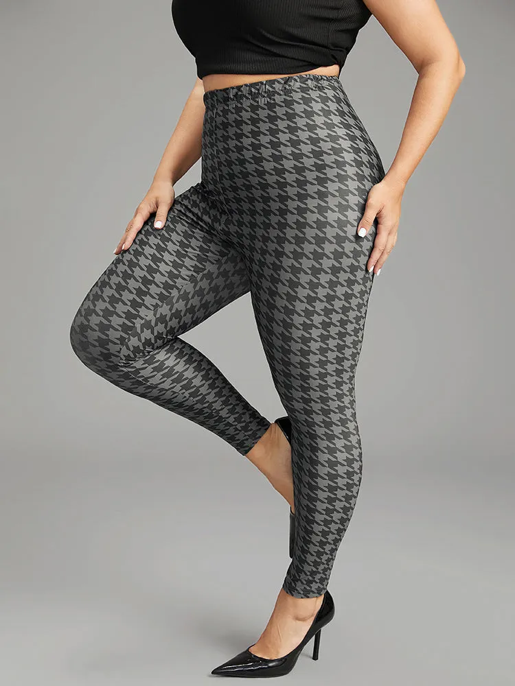 Houndstooth Print High Rise Skinny Leggings