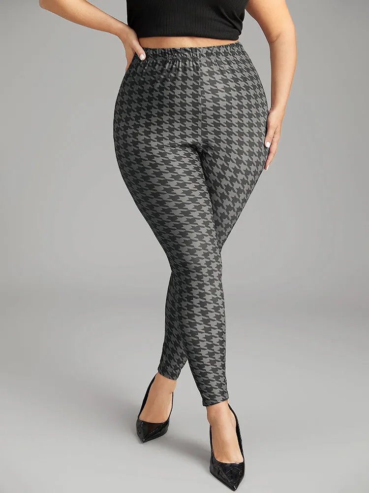 Houndstooth Print High Rise Skinny Leggings