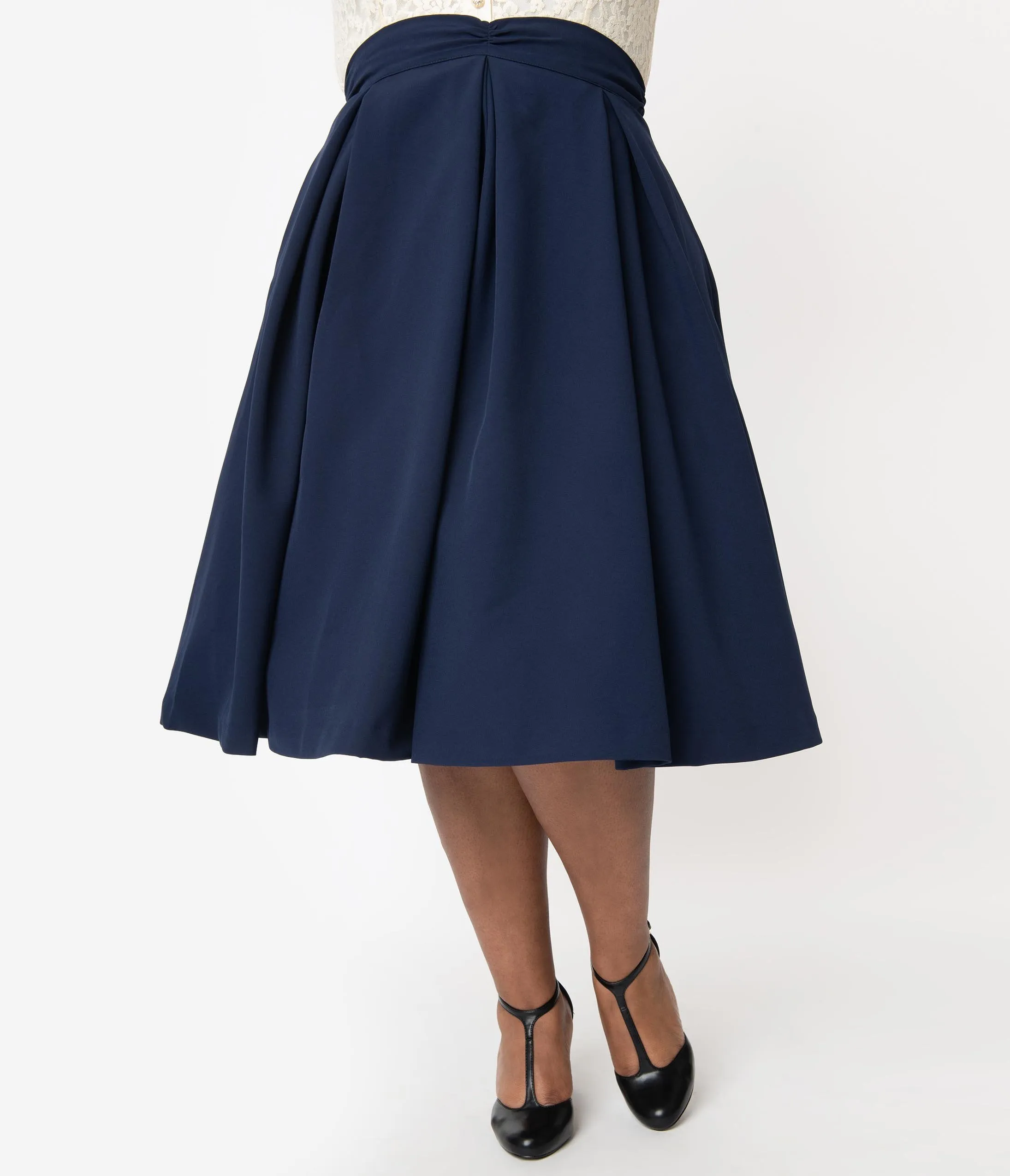 I Love Lucy x Unique Vintage Plus Size Navy Blue Fashion Show Swing Skirt