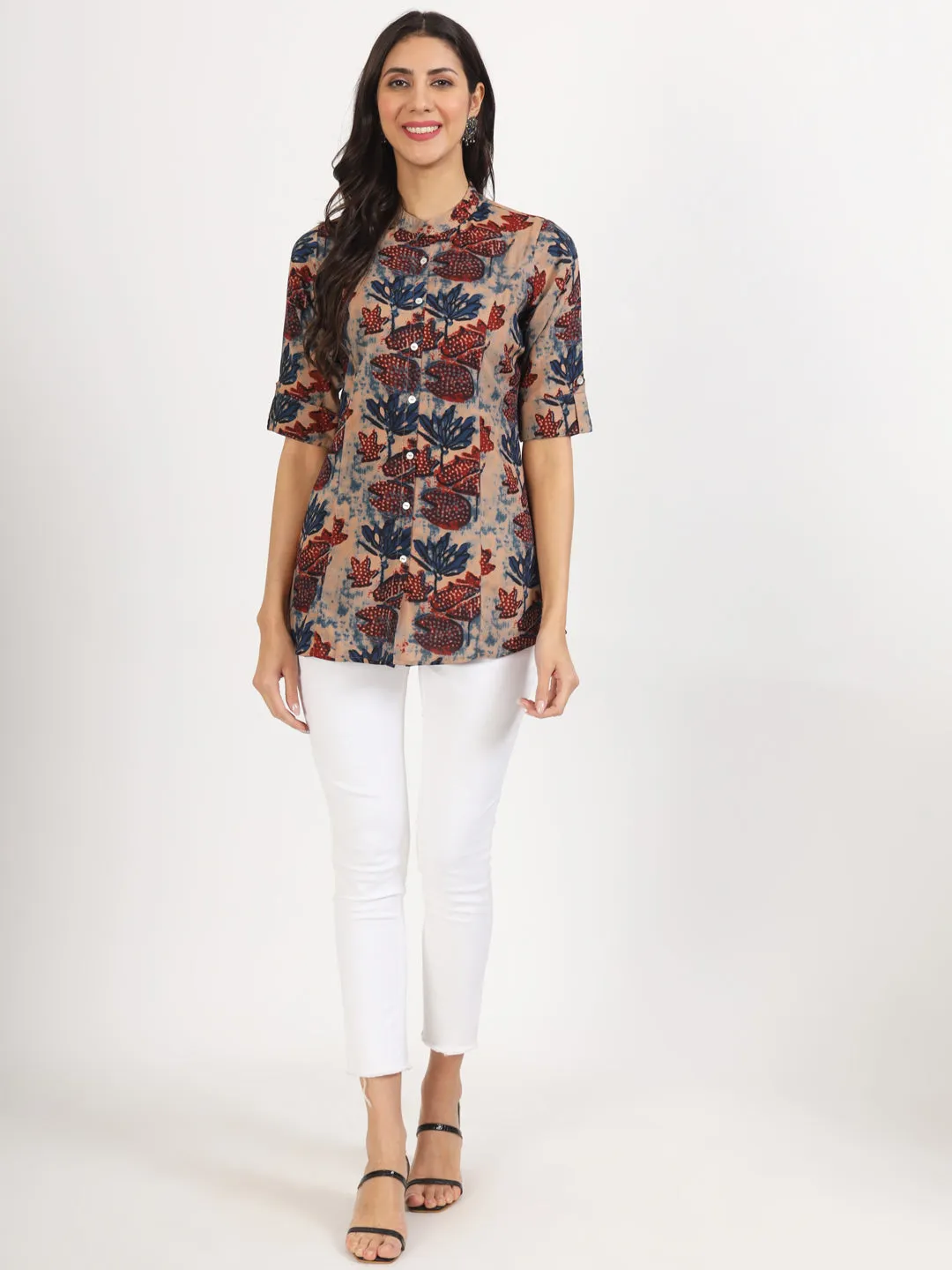 Jashvi Beige Multi Floral Printed Rayon Top