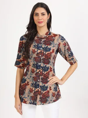 Jashvi Beige Multi Floral Printed Rayon Top