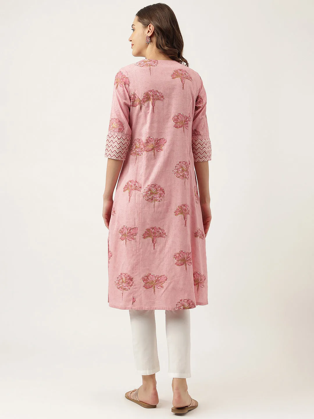 Jashvi Magenta Floral Printed Cotton A-Line Kurta