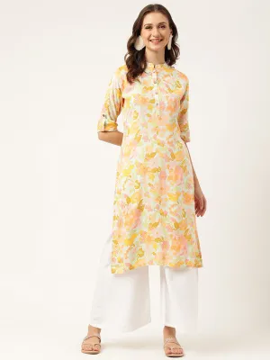 Jashvi Multi Colored Floral Digital Printed Straight Fold Sleeve Kurta