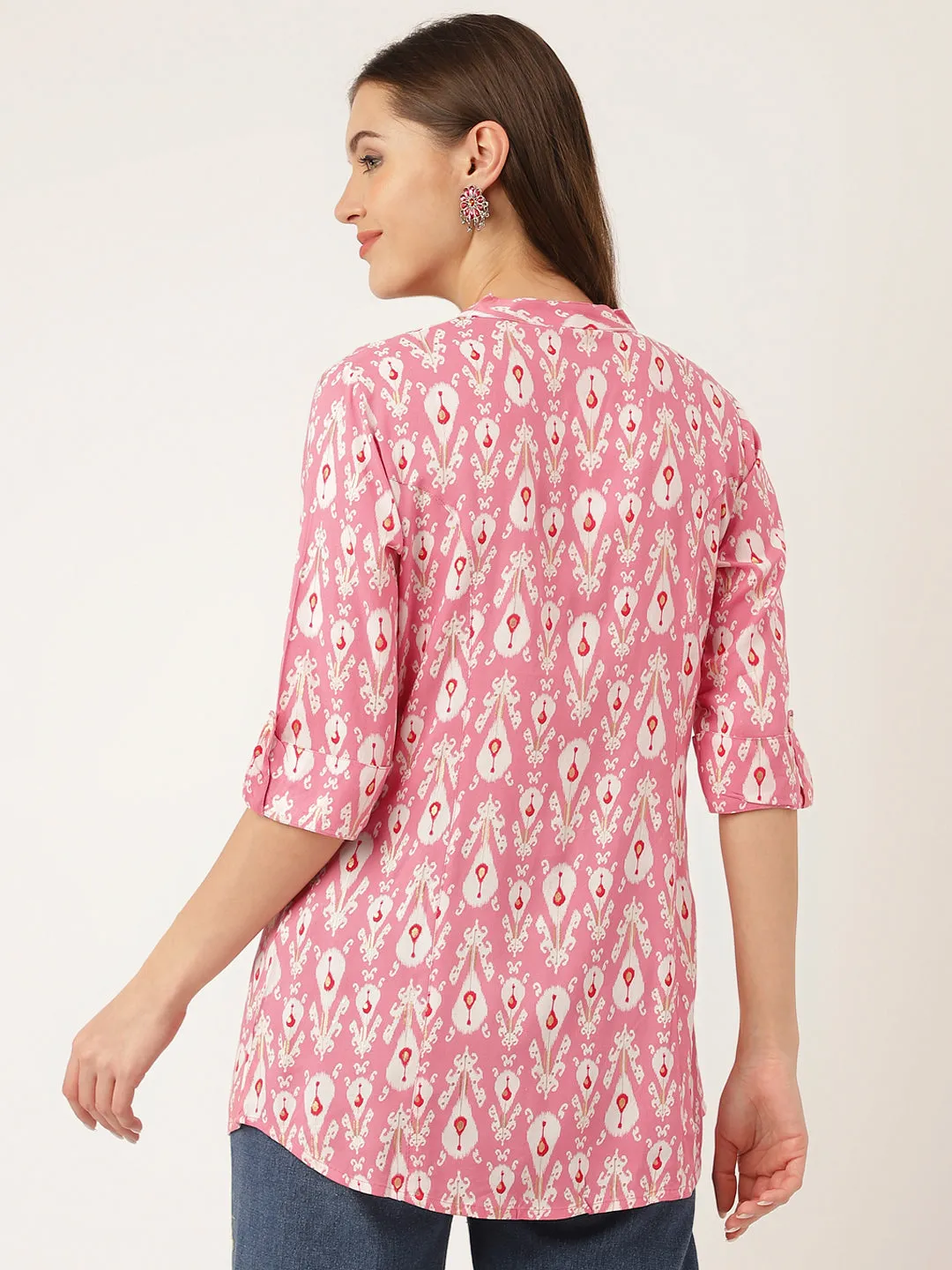 Jashvi Pink Floral Print Rayon Regular Top