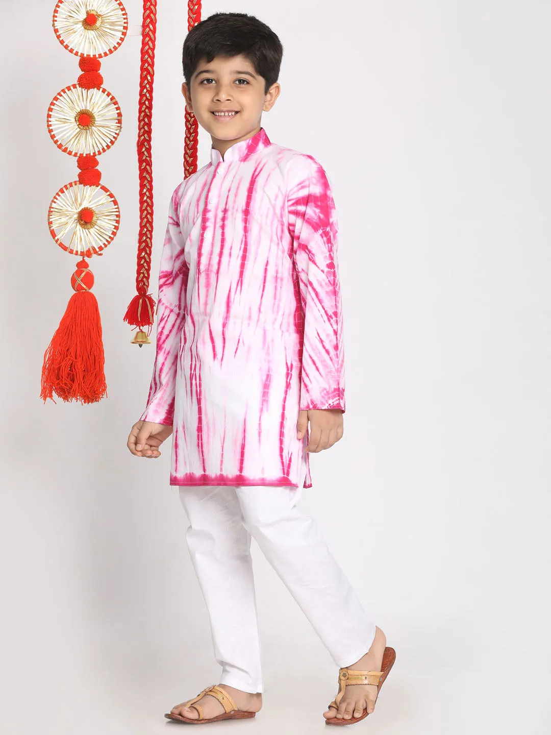 Jashvi Pink Tie And Dye Pattern Cotton Siblings Set