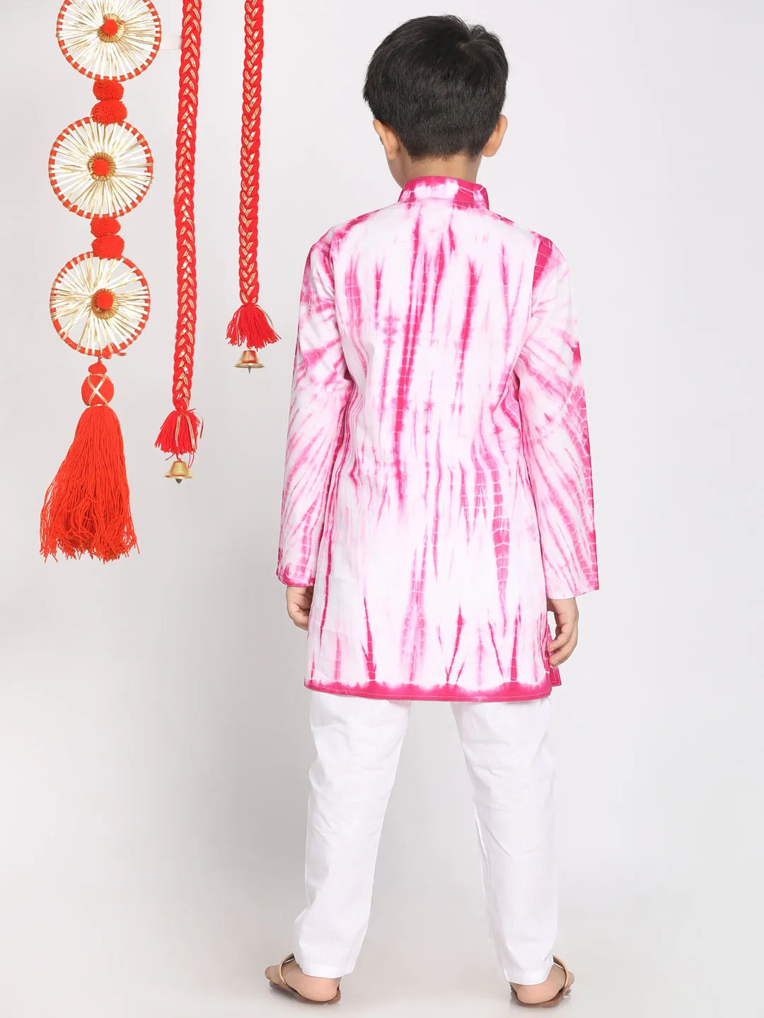 Jashvi Pink Tie And Dye Pattern Cotton Siblings Set