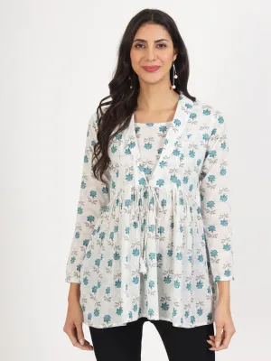 Jashvi White Floral Printed Cotton Top