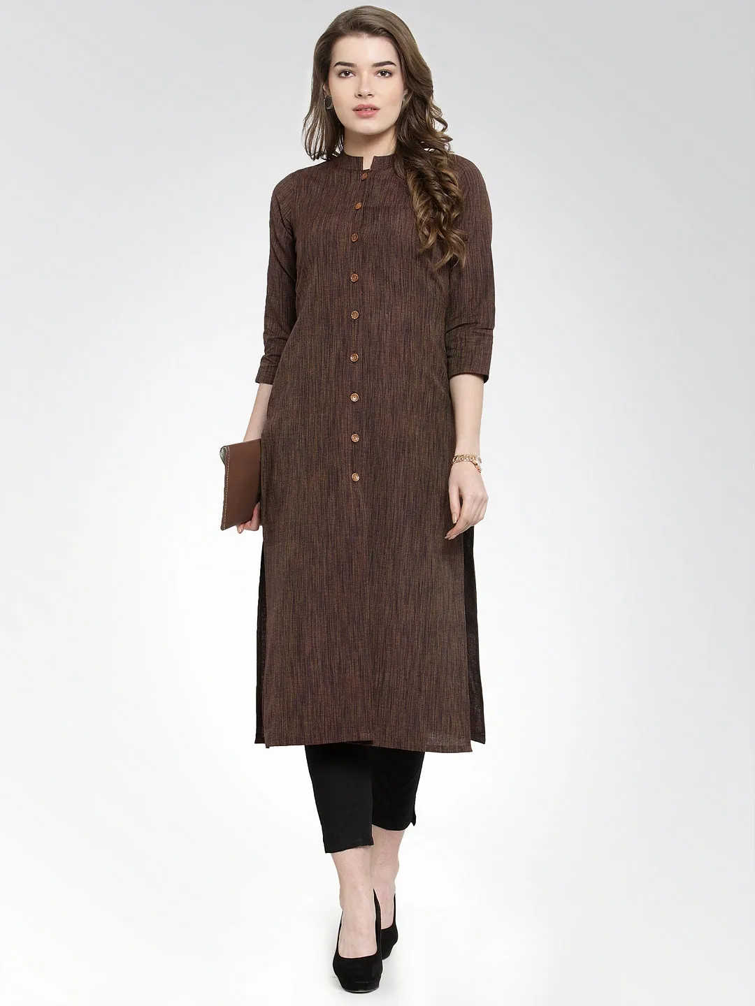 Jashvi Women Brown self design straight Kurta