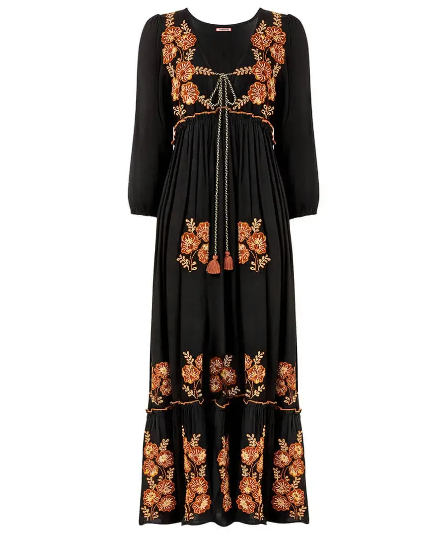 Joe Browns 8 Black Sensational Embroidered Boho Dress