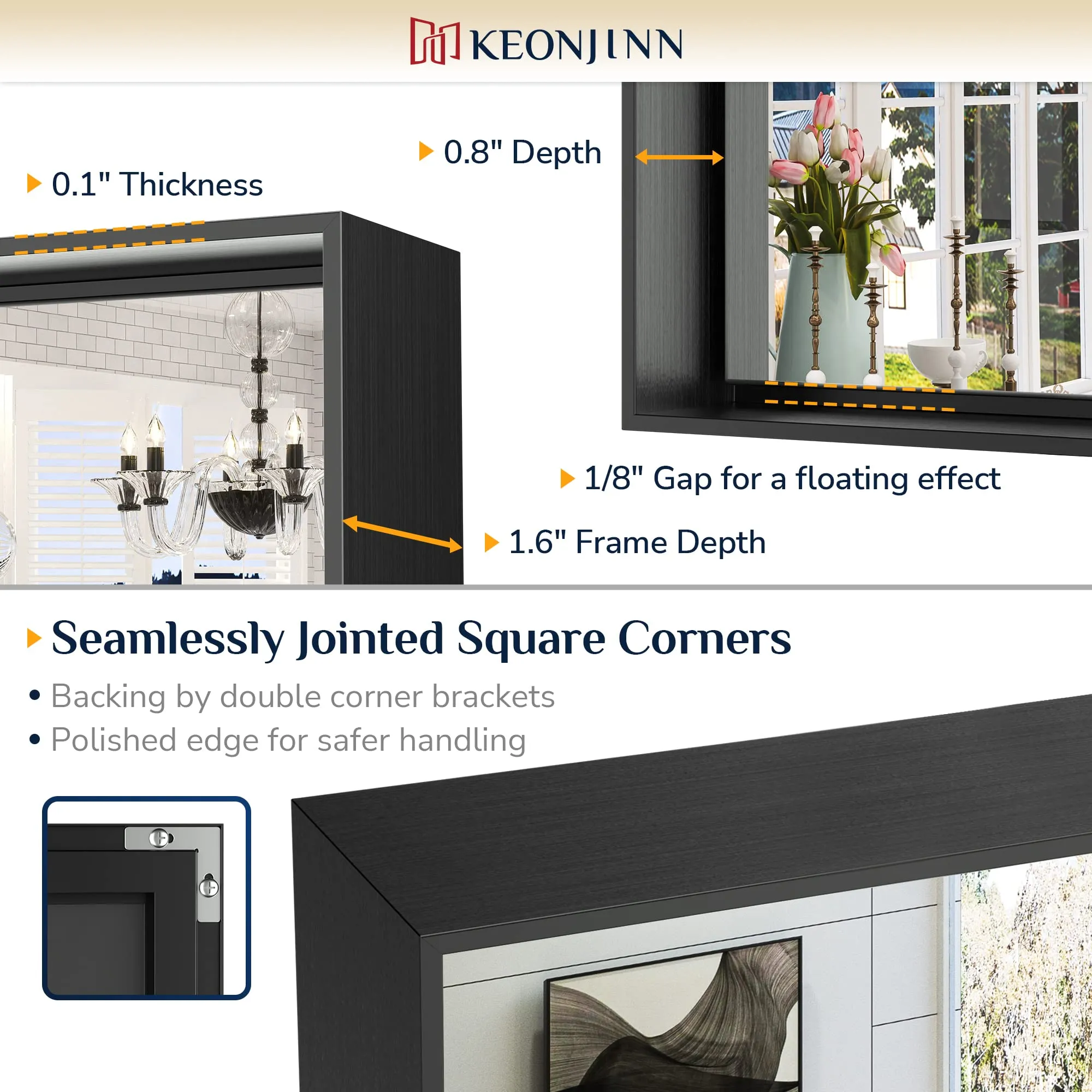 Keonjinn Black Framed Mirror 42 x 36 Inch Bathroom Vanity Mirror for Wall Metal Frame Rectangle Bathroom Mirror Large Farmhouse Mirror Modern Matte Black Mirror for Over Sink(Horizontal/Vertical)