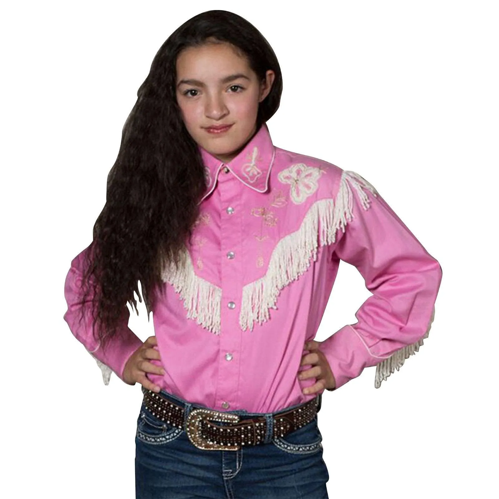 Kid's Embroidered Vintage Fringe Pink Western Shirt