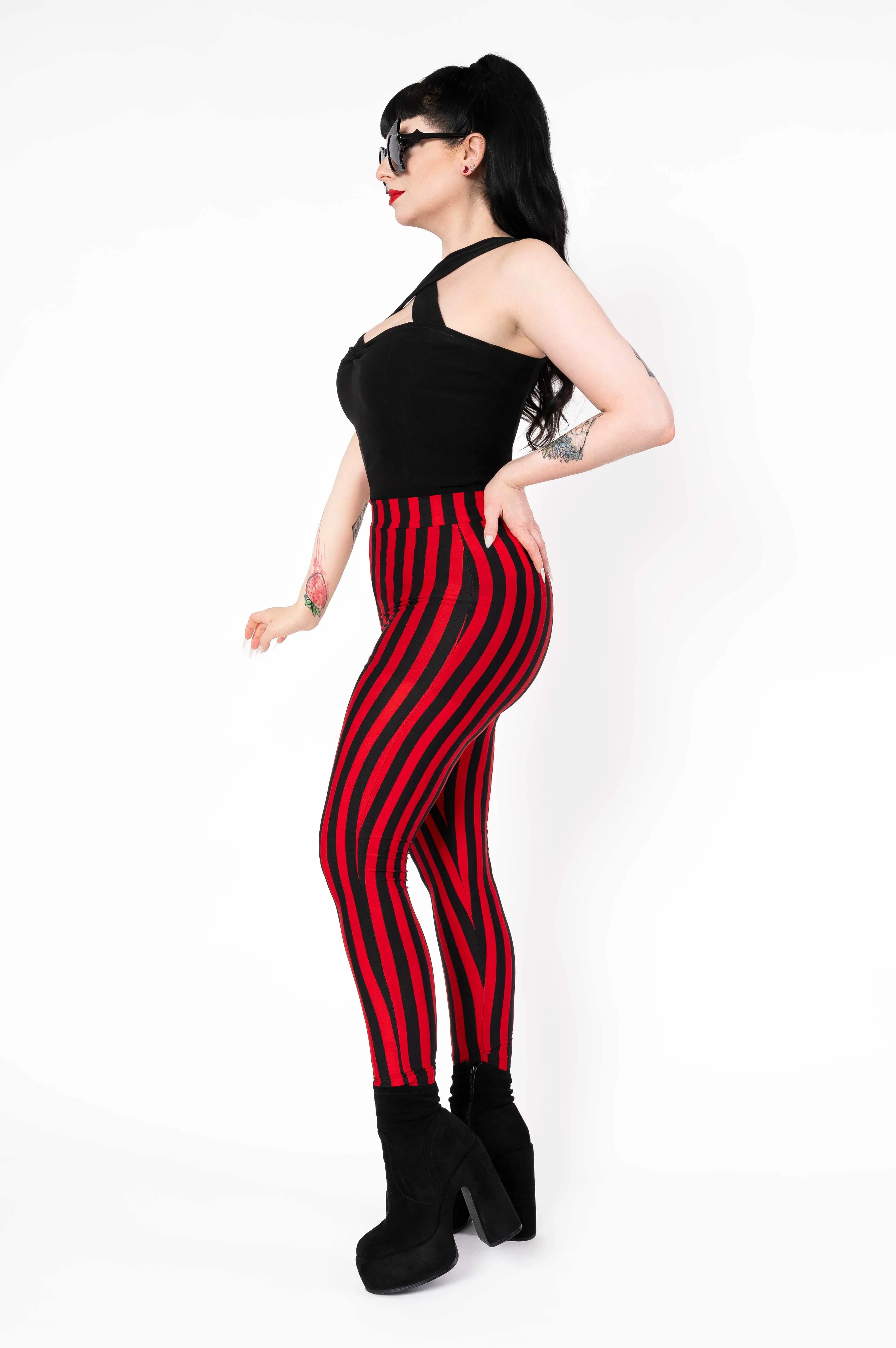 Leggings - black/red stripes