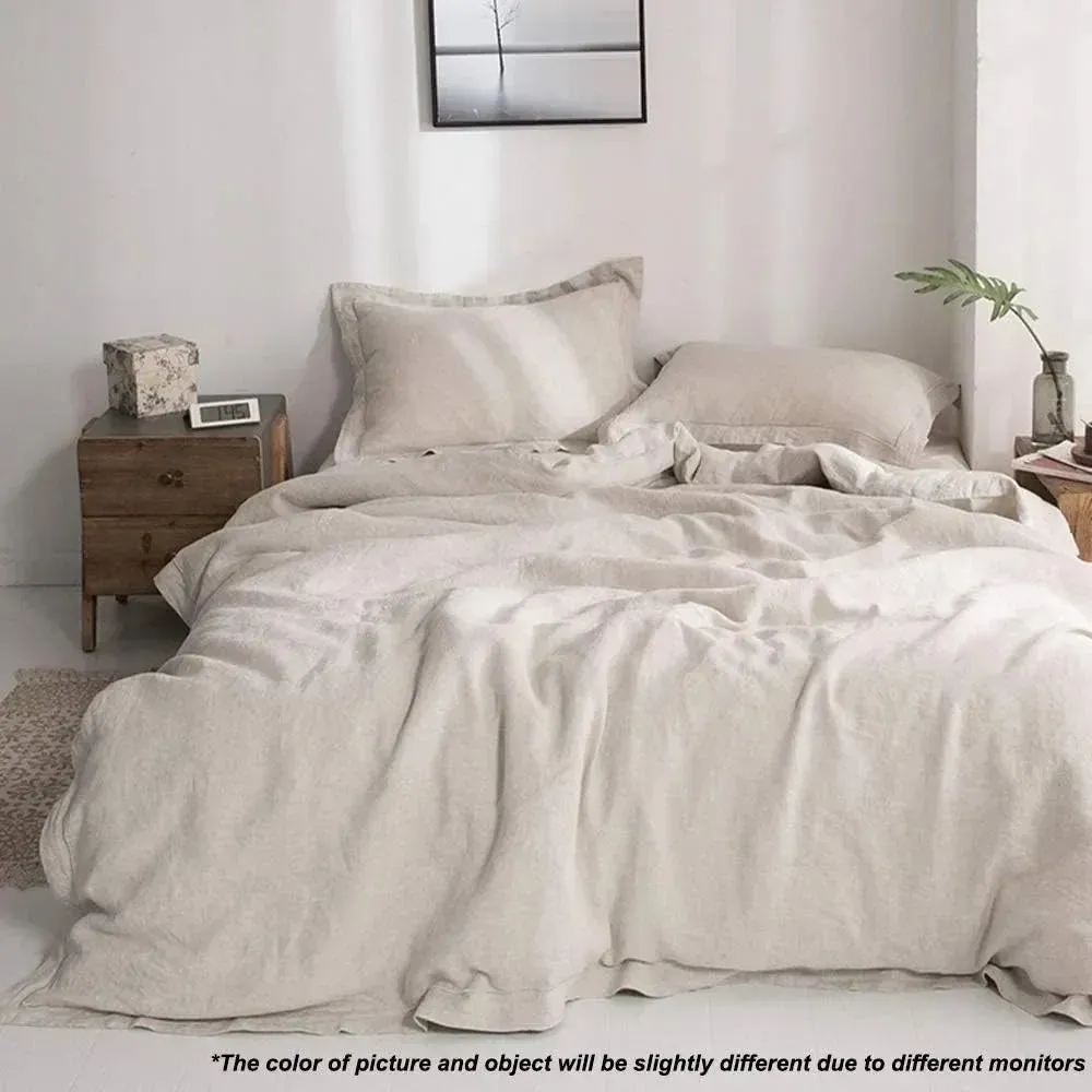 Linen Duvet Cover Set with Embroidery - 3 Pieces