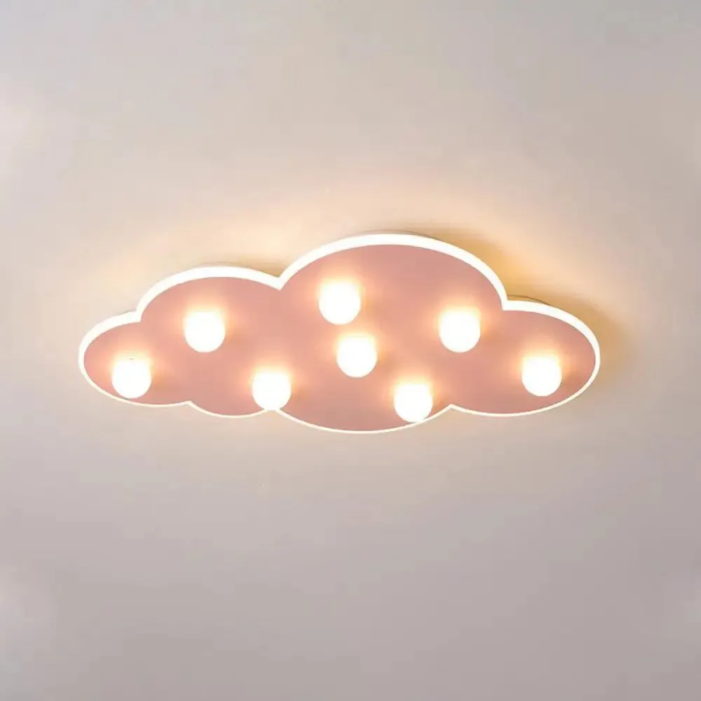 Macaron Metal Cloud Ceiling Light for Kids Bedroom - Blue/Pink/White, Flush Mount with 8 LEDs