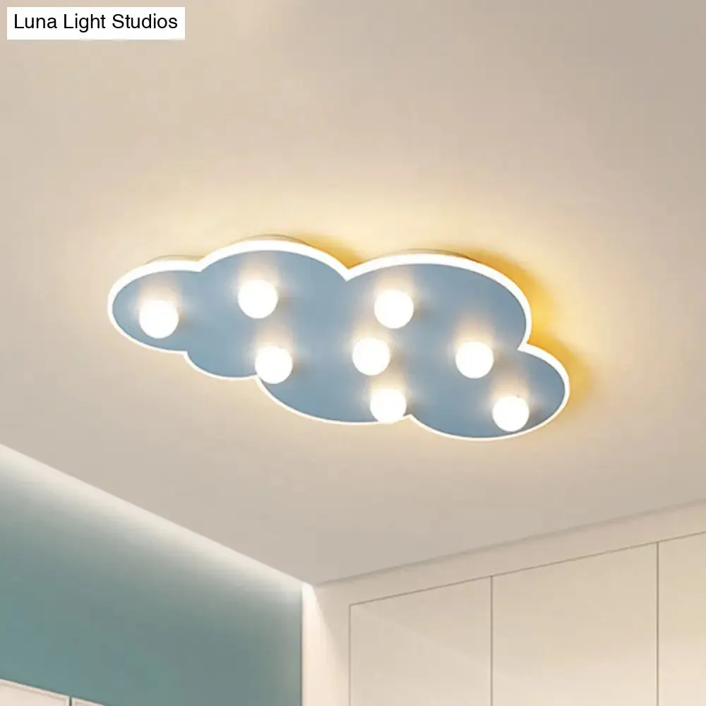 Macaron Metal Cloud Ceiling Light for Kids Bedroom - Blue/Pink/White, Flush Mount with 8 LEDs