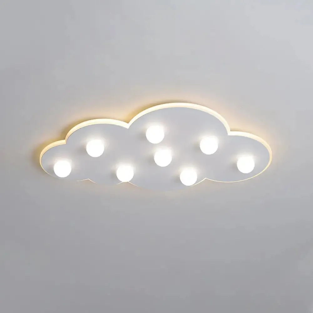 Macaron Metal Cloud Ceiling Light for Kids Bedroom - Blue/Pink/White, Flush Mount with 8 LEDs