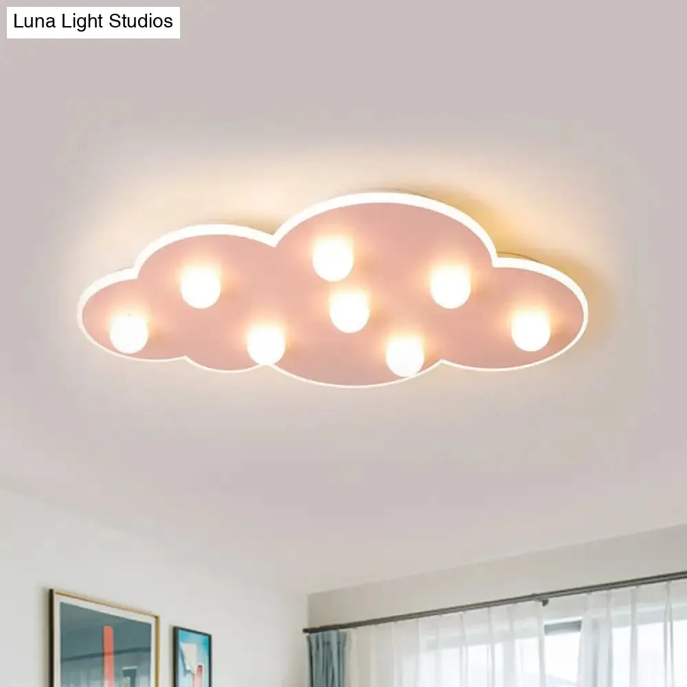 Macaron Metal Cloud Ceiling Light for Kids Bedroom - Blue/Pink/White, Flush Mount with 8 LEDs