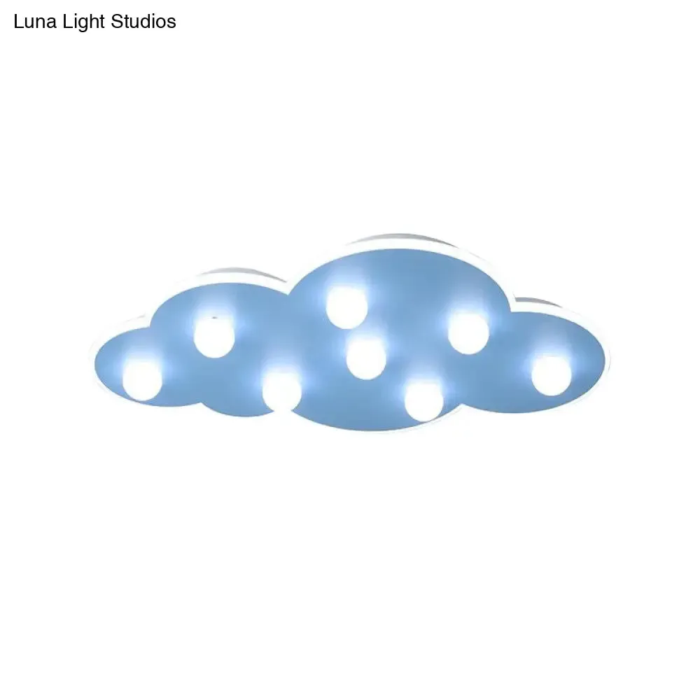 Macaron Metal Cloud Ceiling Light for Kids Bedroom - Blue/Pink/White, Flush Mount with 8 LEDs