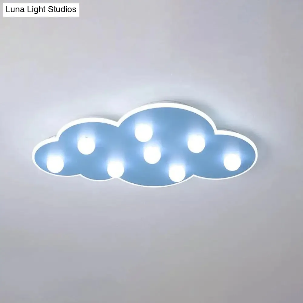 Macaron Metal Cloud Ceiling Light for Kids Bedroom - Blue/Pink/White, Flush Mount with 8 LEDs