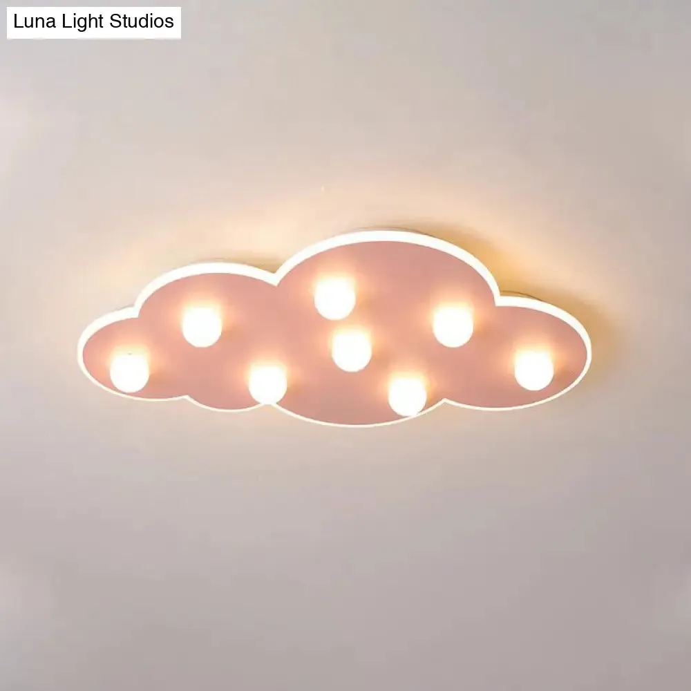 Macaron Metal Cloud Ceiling Light for Kids Bedroom - Blue/Pink/White, Flush Mount with 8 LEDs