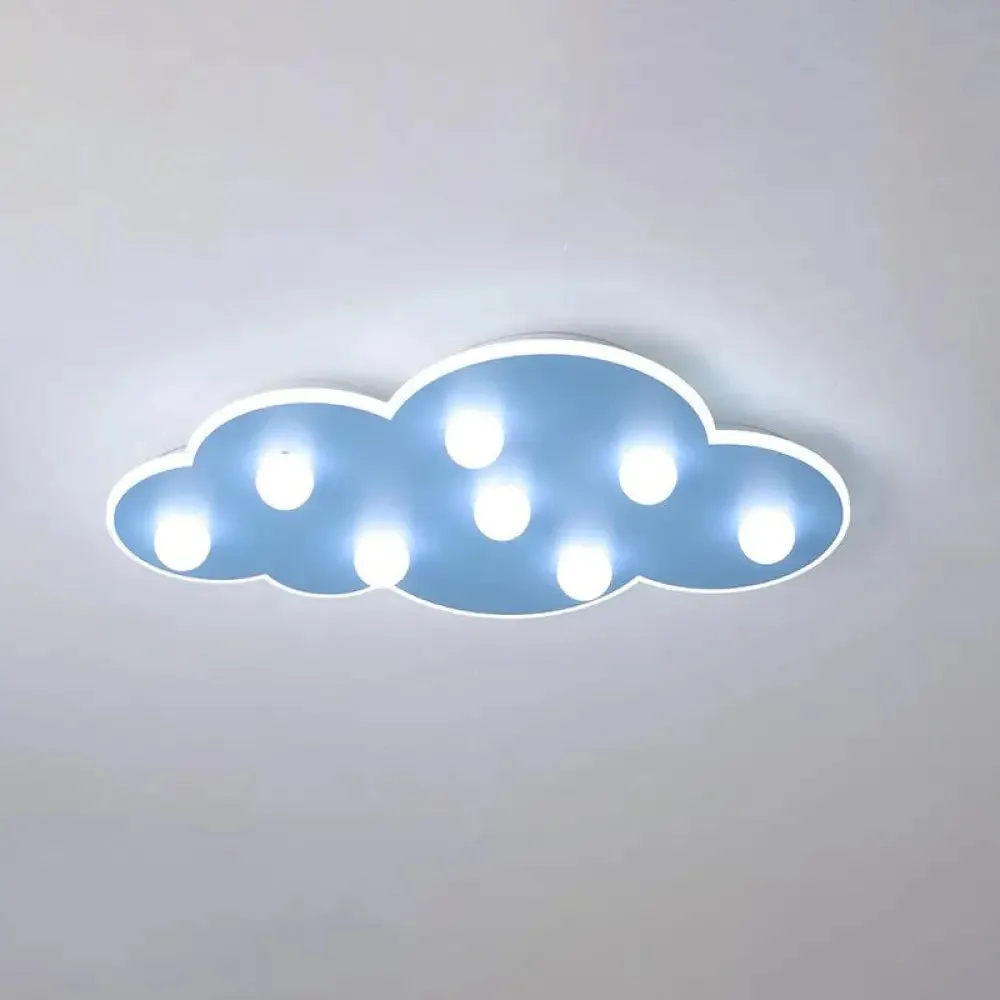 Macaron Metal Cloud Ceiling Light for Kids Bedroom - Blue/Pink/White, Flush Mount with 8 LEDs