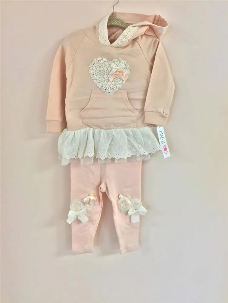 MaeLi Rose Pink Lace Heart Hooded Sweatshirt