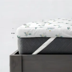 Mattress Topper with 2 Pillow Cover - Floral Design 90x200 8cm