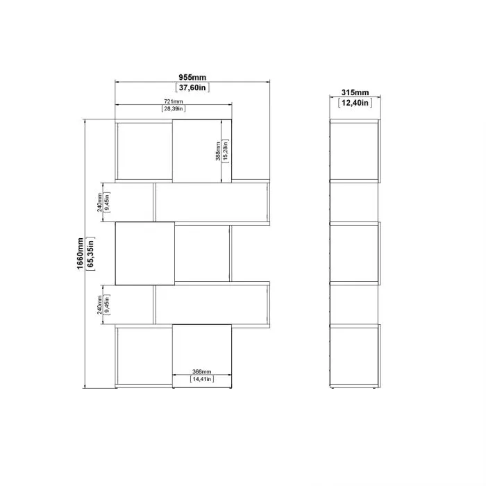 Maze Asymmetrical Bookcase with 3 Doors in Jackson Hickory and Black