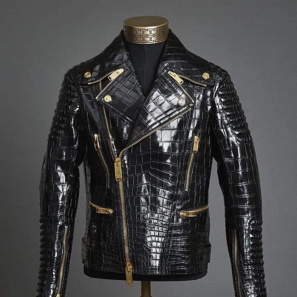 Men's Alligator Textured Leather Jacket