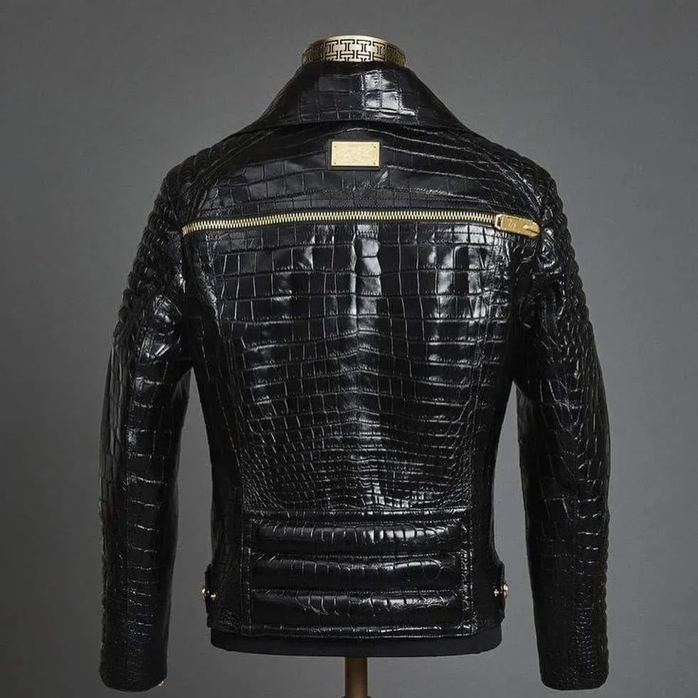 Men's Alligator Textured Leather Jacket