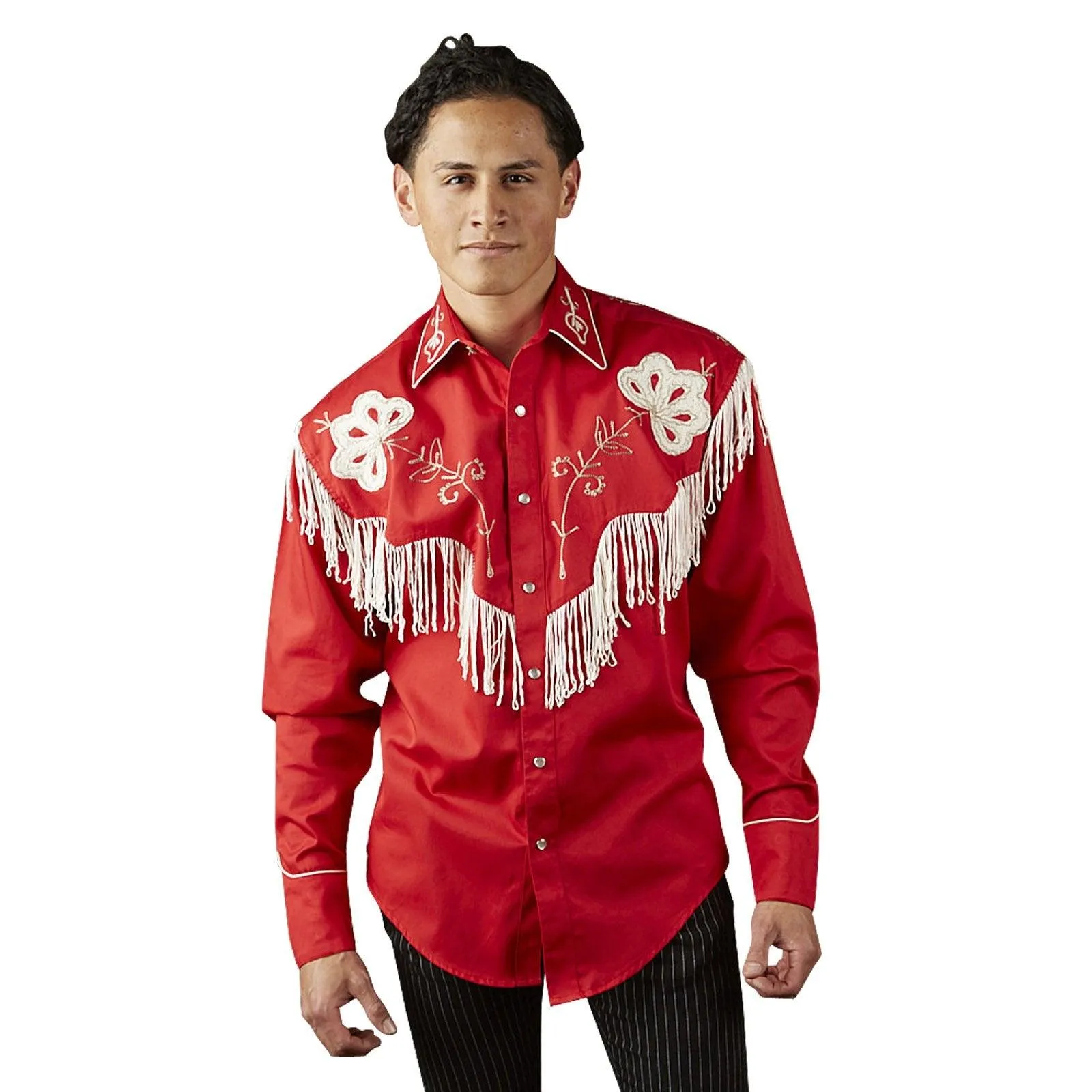 Men's Vintage Fringe Red Embroidered Western Shirt