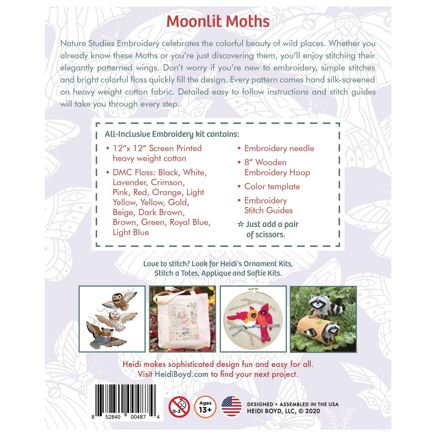 Nature Studies Embroidery Kit - Moonlit Moths - Heidi Boyd