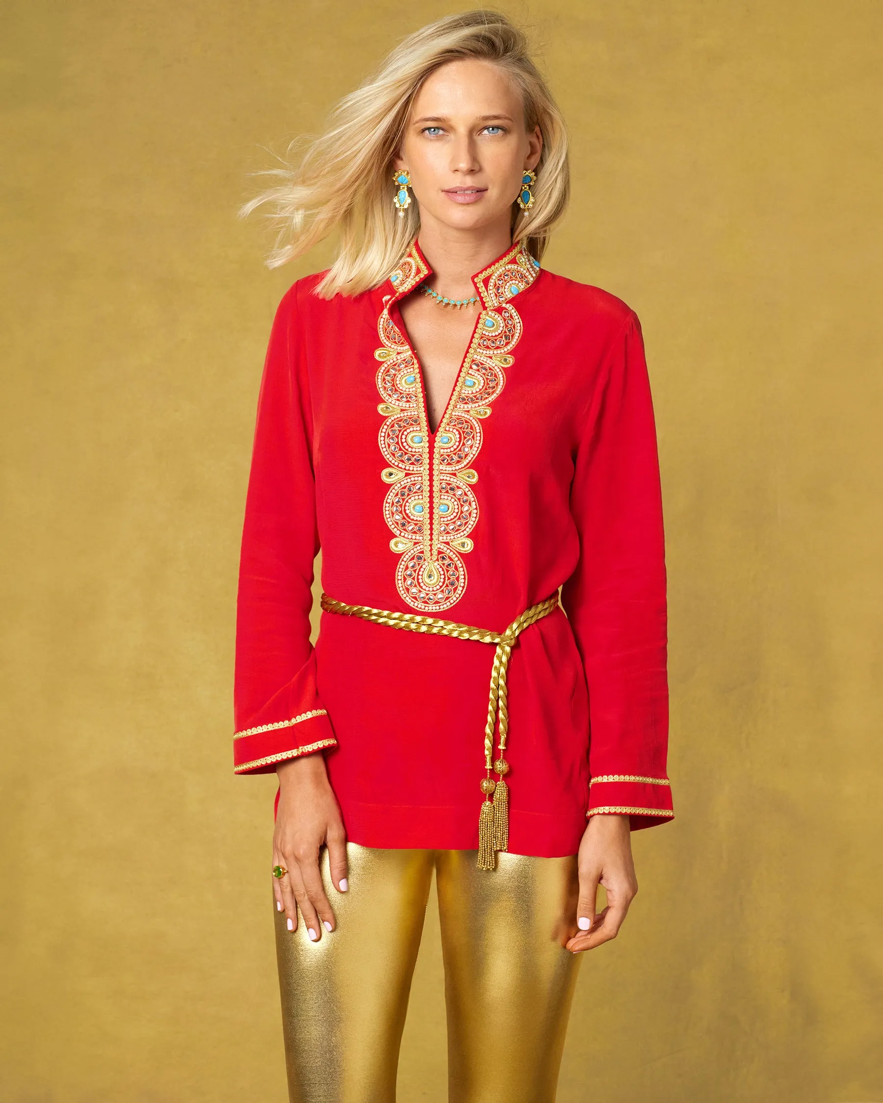 Noor Red Tunic with Gold Embellishment