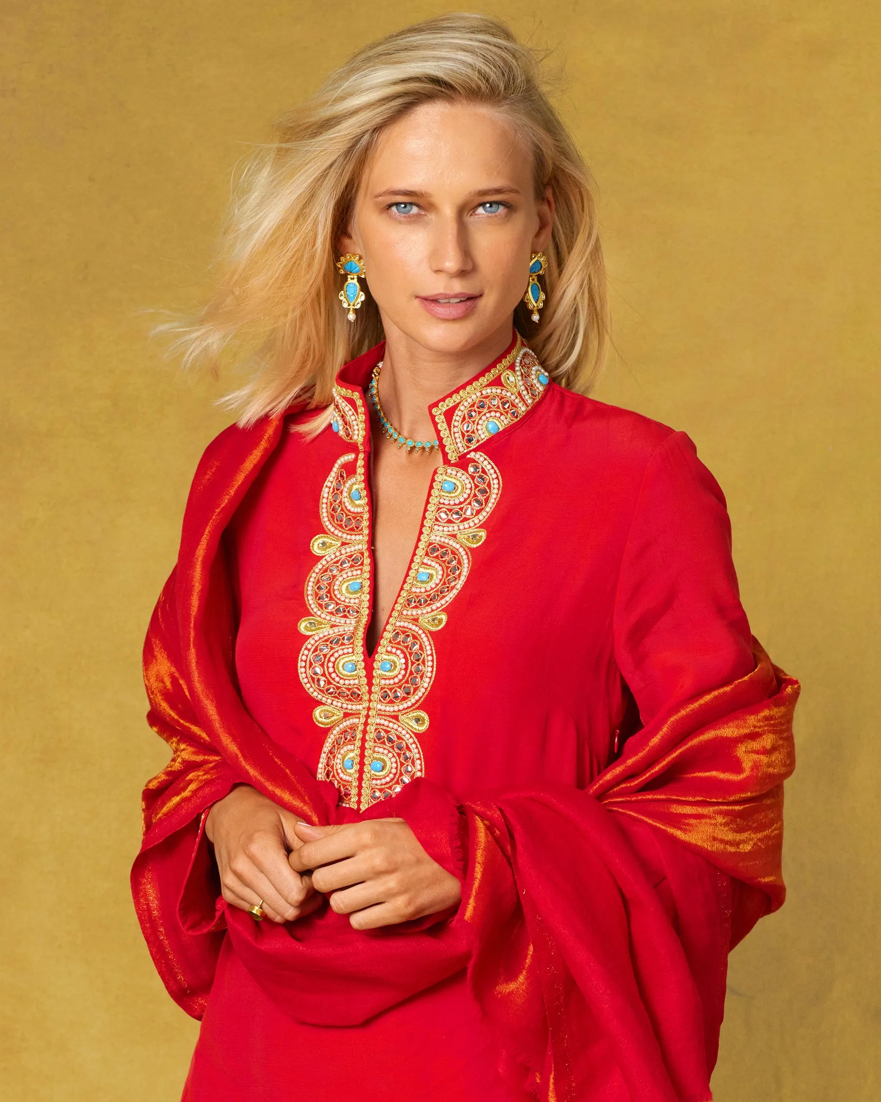 Noor Red Tunic with Gold Embellishment