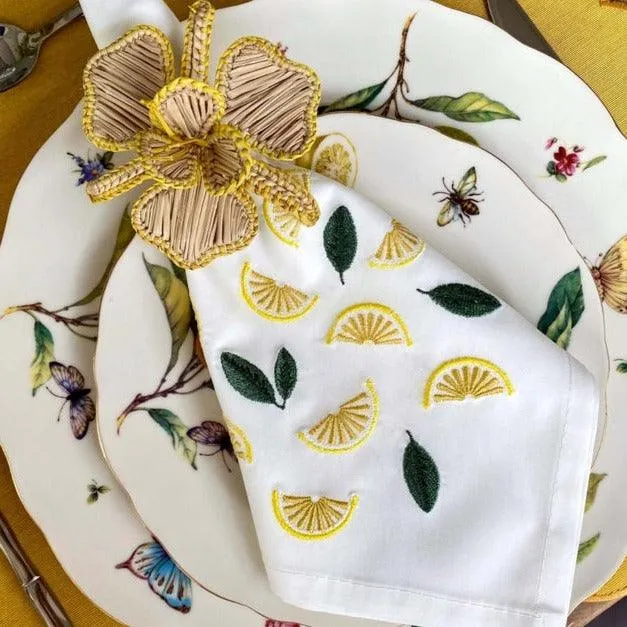 Off White Napkin & Mat with Small Lemons embroidery