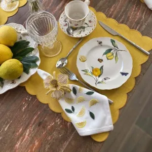 Off White Napkin & Mat with Small Lemons embroidery