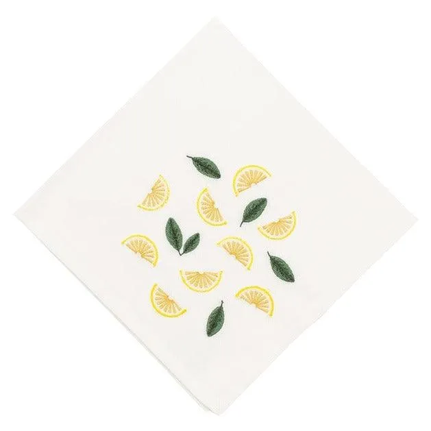 Off White Napkin & Mat with Small Lemons embroidery