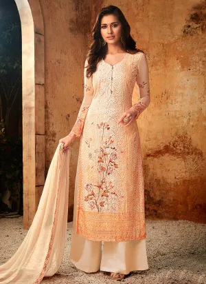 Pale Orange Multi Embroidered And Printed Designer Palazzo Suit