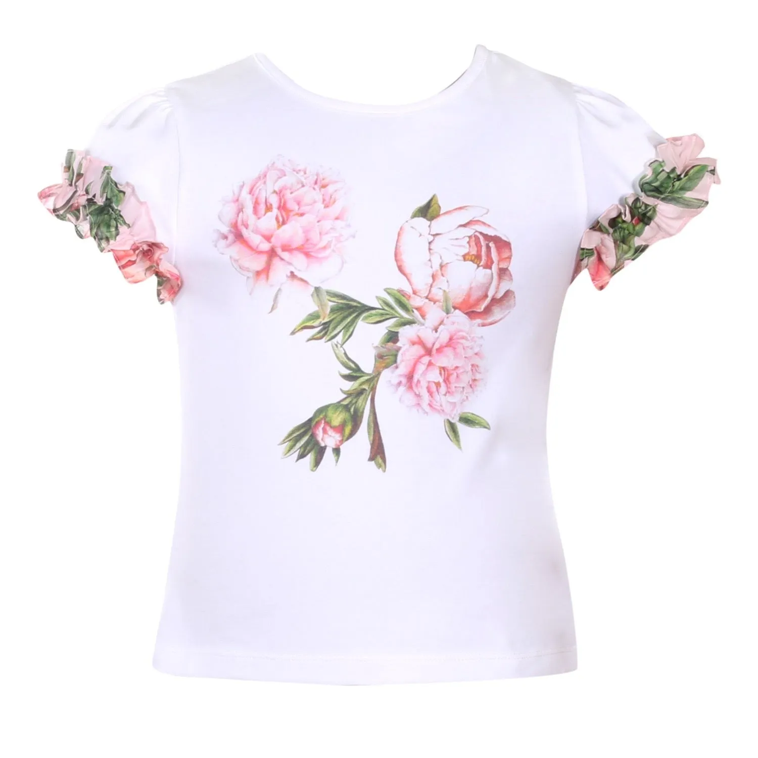 Patachou Girls White and Pink Roses Shirt