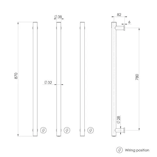 Phoenix Heated Triple Towel Rail Round 800mm - Matte Black