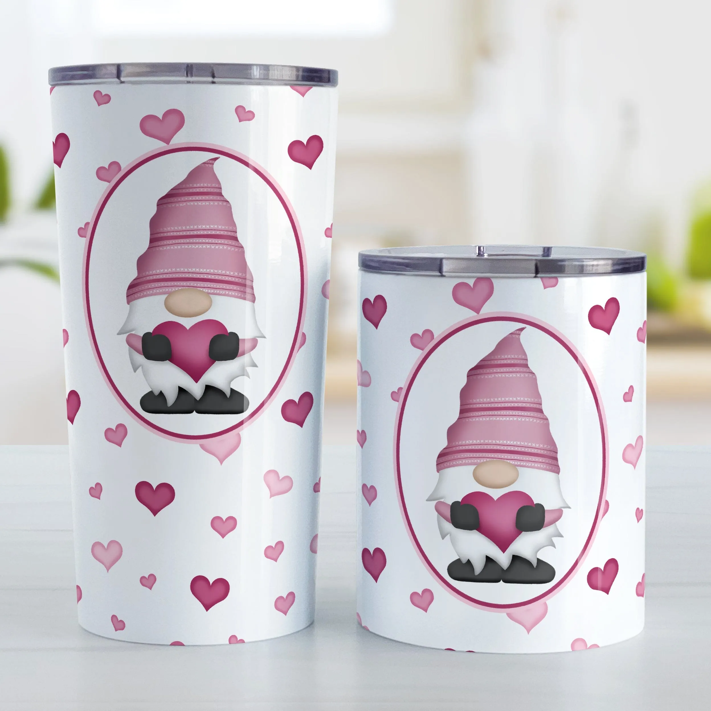 Pink Gnome Dainty Hearts Tumbler Cup