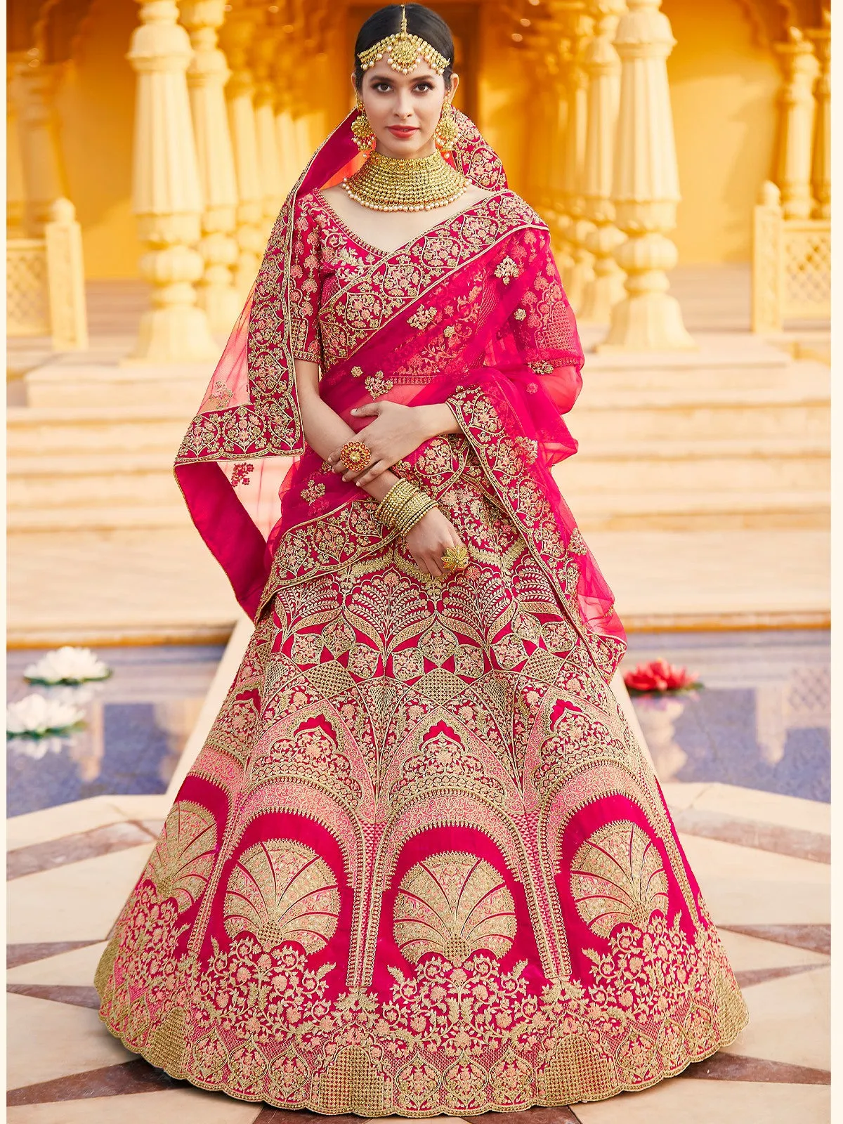 Pink Pure Velvet Semi Stitched Lehenga With Unstitched Blouse